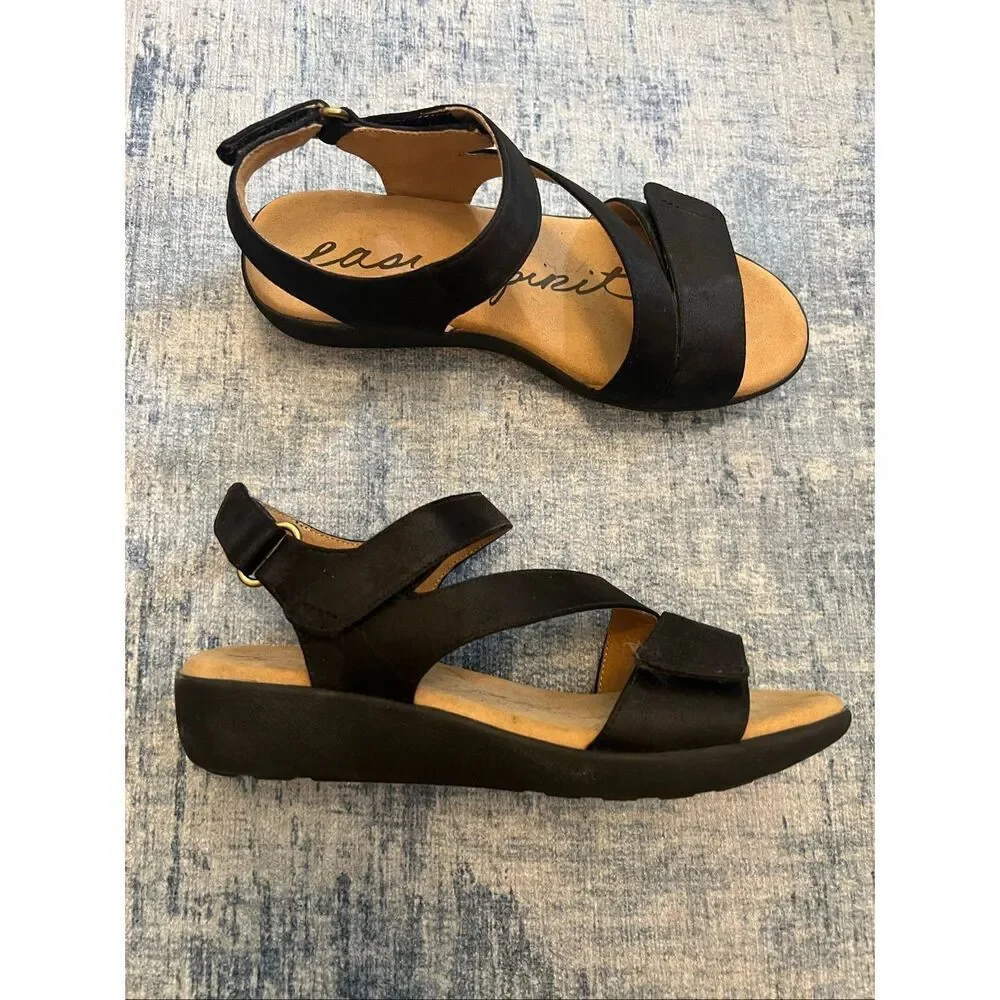 Easy Spirit Black Kaylynn Adjustable Ankle Top Strap Wedge Sandals 6.5 Wide